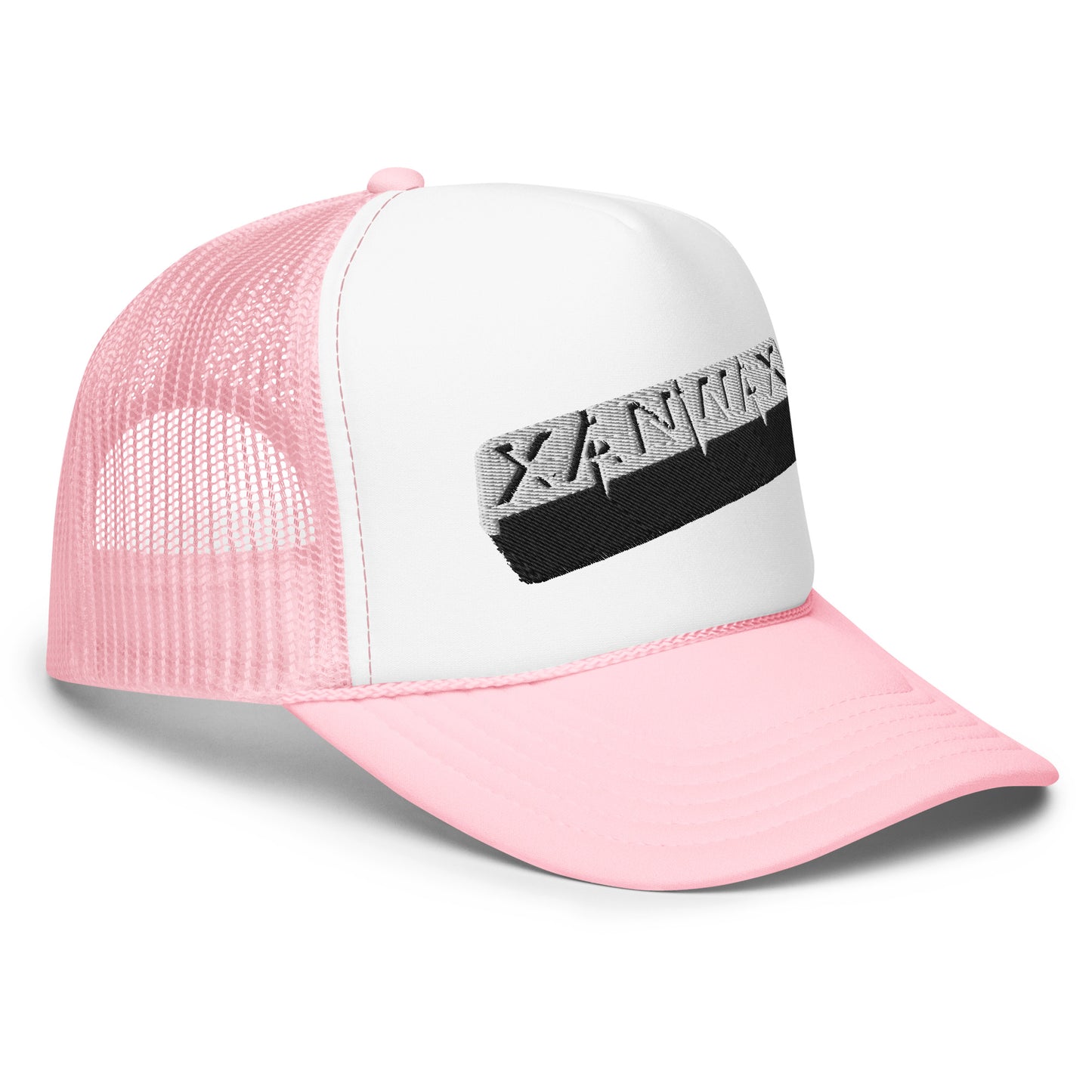 Embroidered Xanwax Pink Foam trucker hat